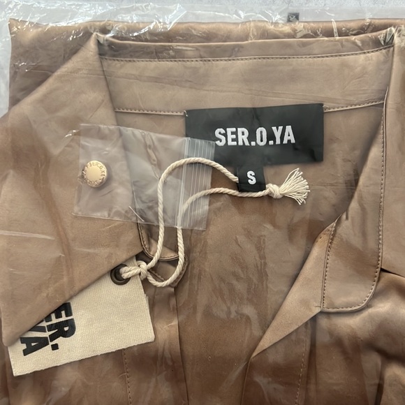 NWT SER.O.YA Shea Off The Shoulder Natural Long Sleeve Silk Dress - Picture 5 of 7